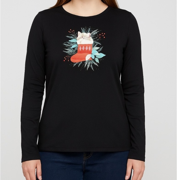 croft & barrow Tops - Women's Croft & Barrow Holiday Long Sleeve NEW SZ M black long sleeve Christmas